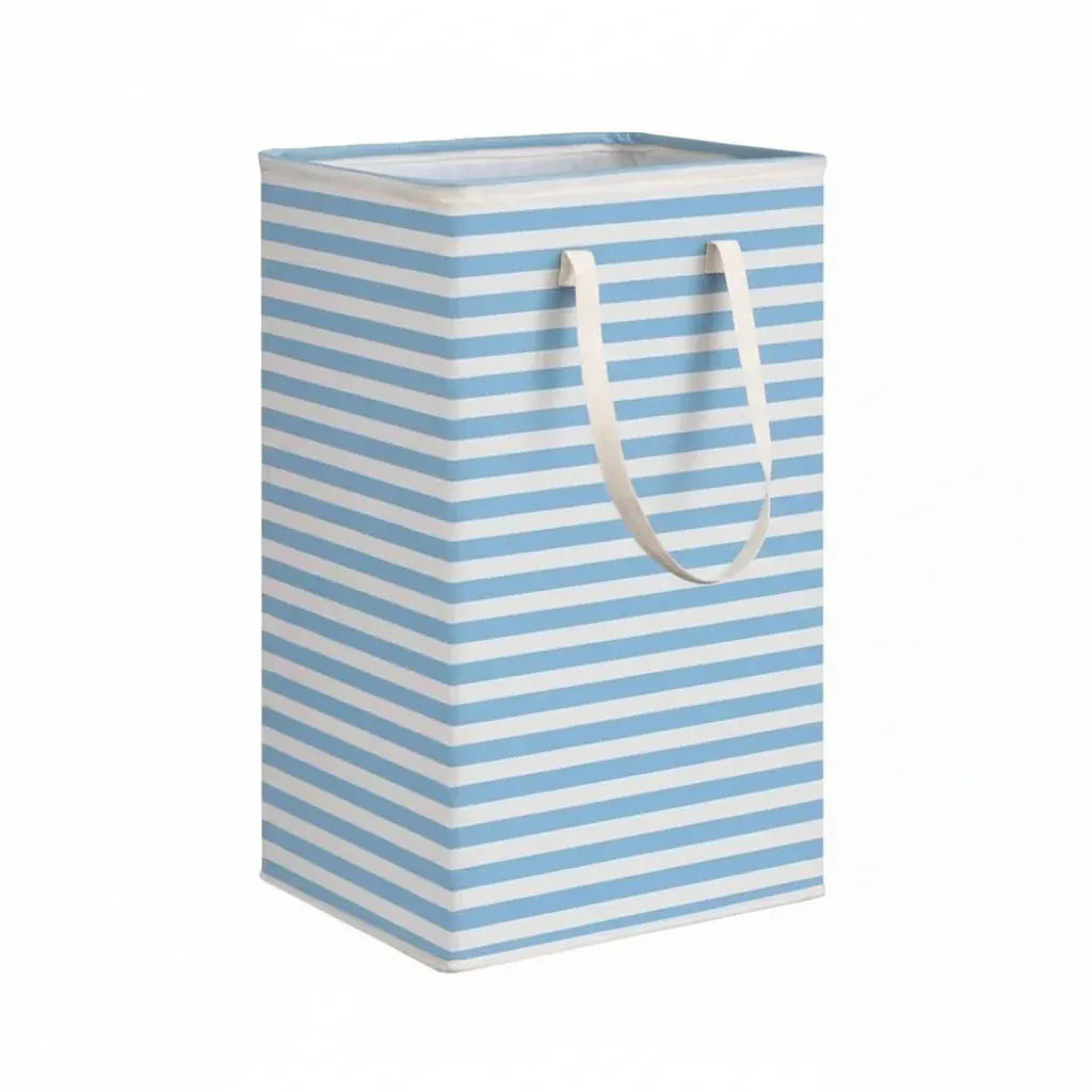 Panier_Linge_Pliable_rayures_bleu_75L_avec_Poignées