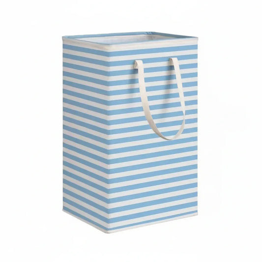 Panier_Linge_Pliable_rayures_bleu_75L_avec_Poignées