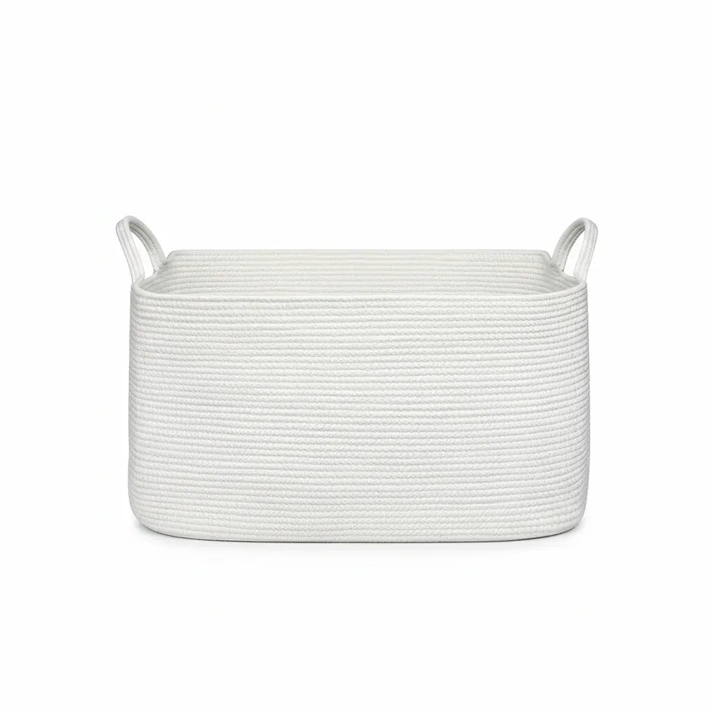 Panier de Rangement Classique en Coton Tissé XXL - 55L Blanc