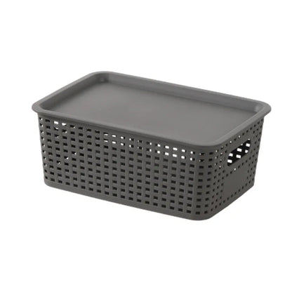 Panier de Rangement Plastique avec Couvercle – Empilable Gris
