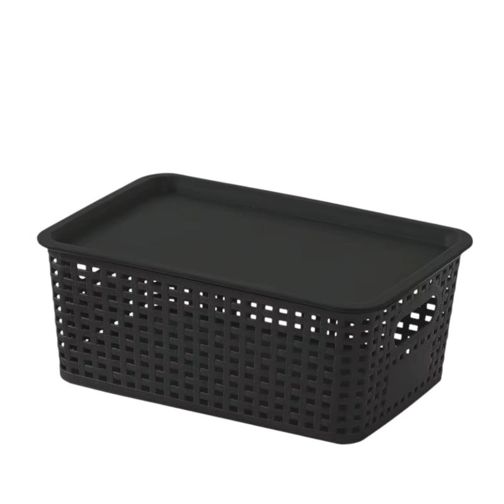 Panier de Rangement Plastique avec Couvercle – Empilable Noir