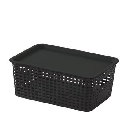 Panier de Rangement Plastique avec Couvercle – Empilable Noir