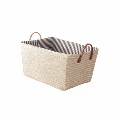 Panier de Rangement Tressé Style Japonais Beige - Grande Capacité Double Couche en PP Oxford