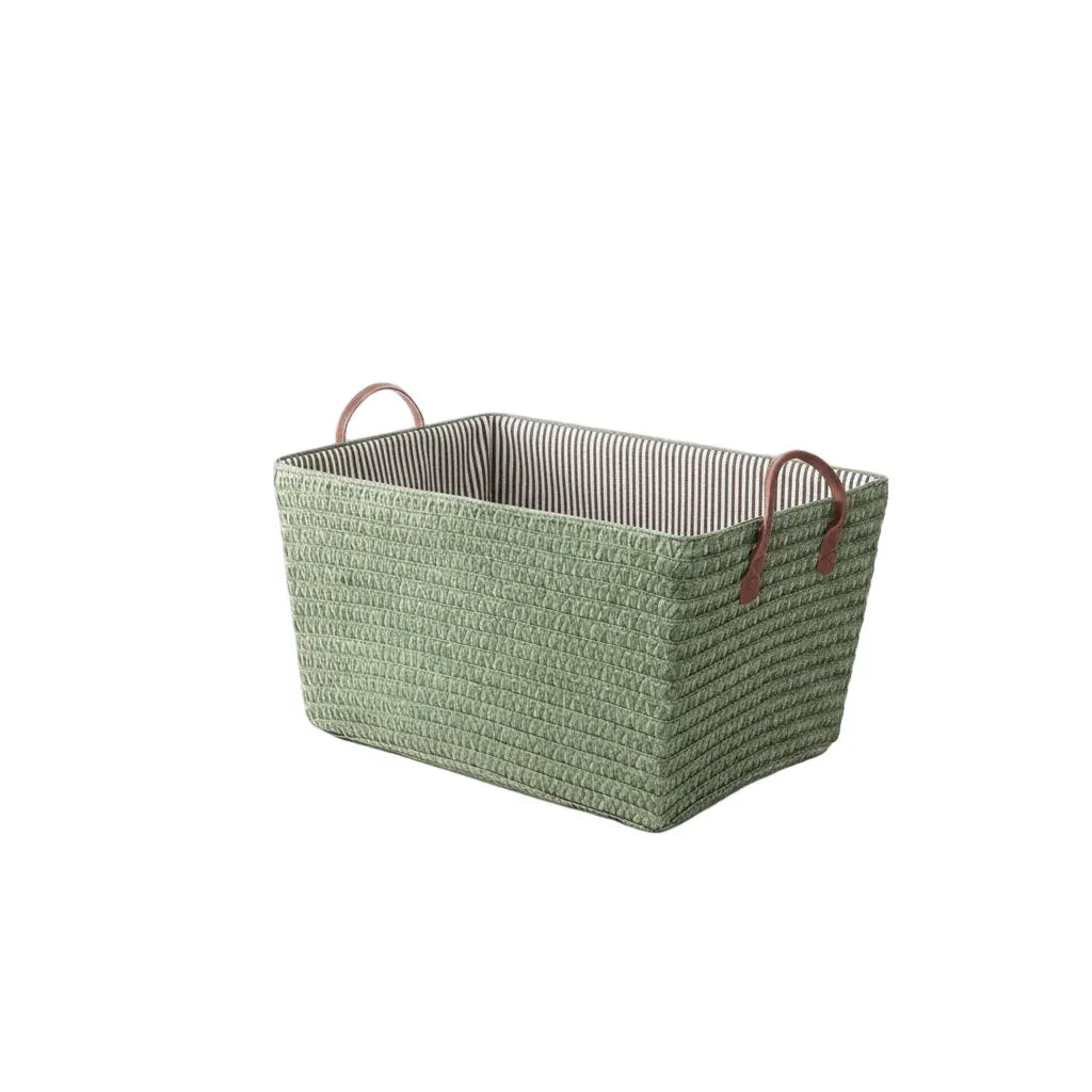 Panier de Rangement Tressé Style Japonais Vert - Grande Capacité Double Couche en PP Oxford
