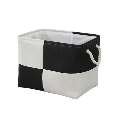 Panier de Rangement en Lin Bicolore Noir/Blanc – Idéal pour Rangement Élégant et Gain de Place