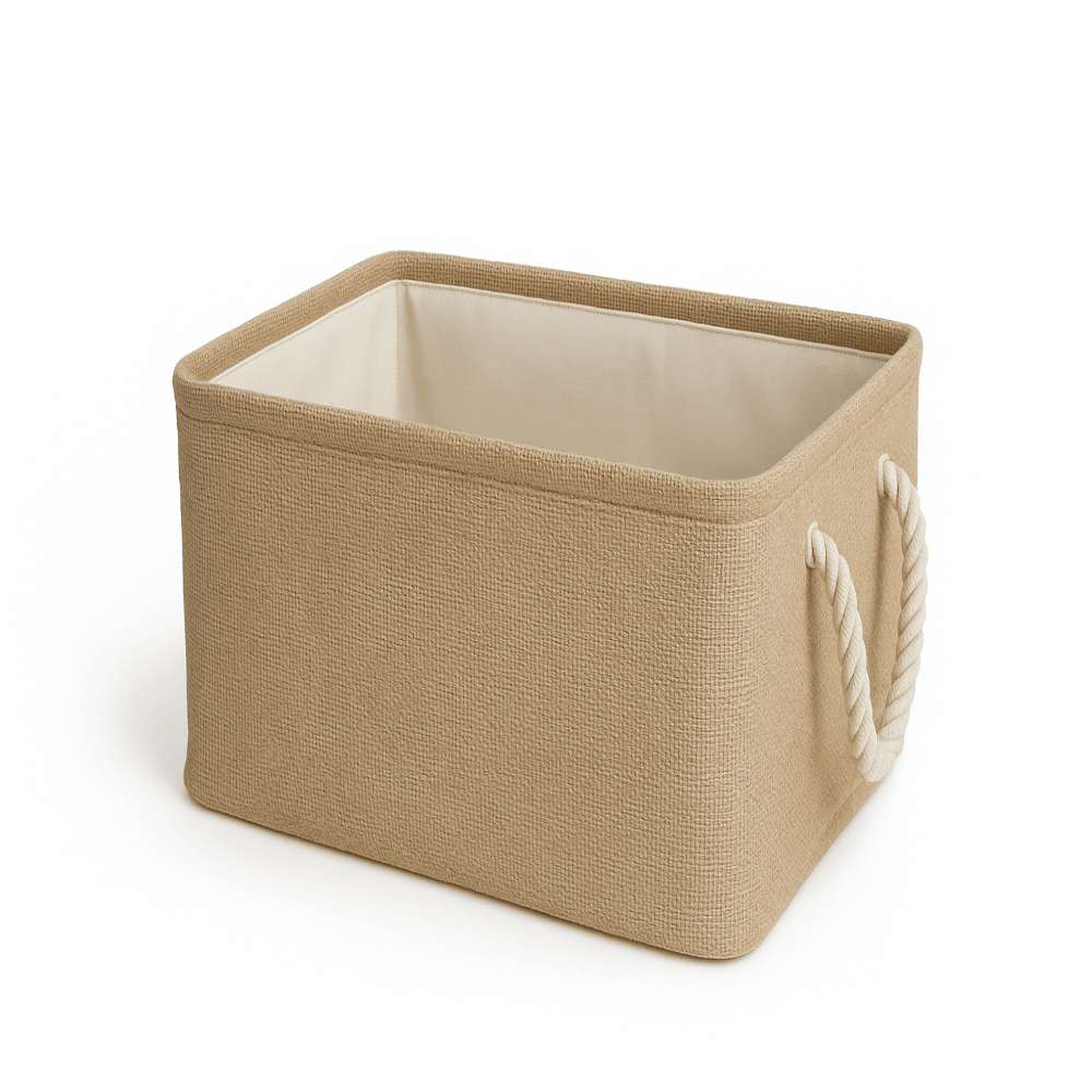 Panier de Rangement en Tissu Lin Pliable Beige