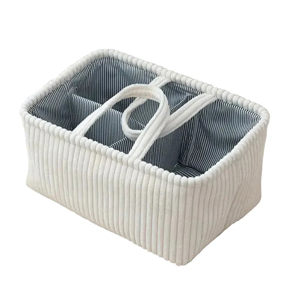 Panier de Rangement en Velours Côtelé Blanc – Multi-Compartiments pour Chambre, Bureau et Salon