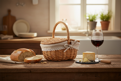 Panier en Osier – Pique-Nique Artisanal avec Couvercle et Doublure Vichy 3