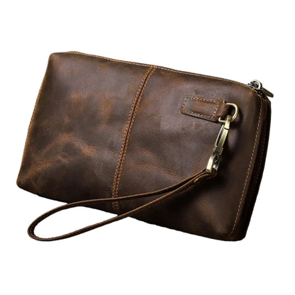 Pochette Homme Cuir Véritable Grande Capacité – Protection RFID Marron Foncé