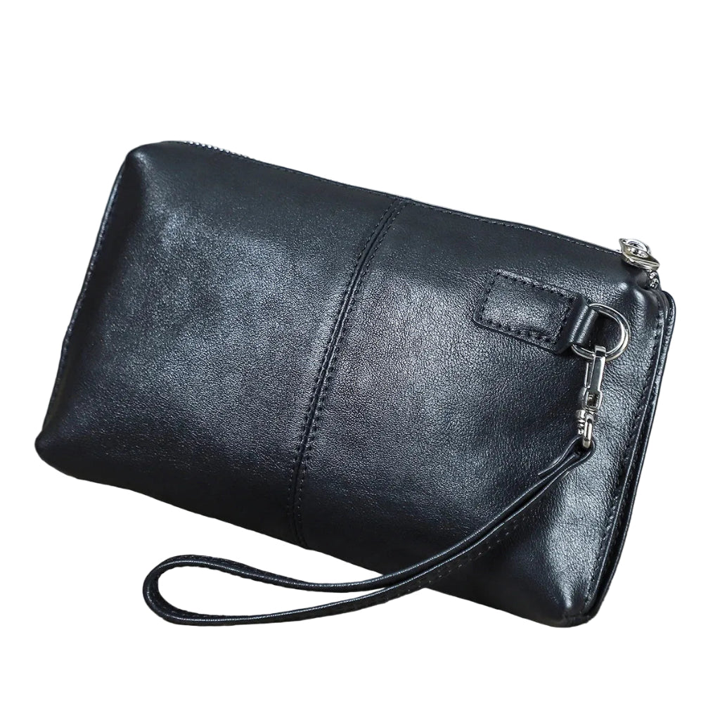 Pochette Homme Cuir Véritable Grande Capacité – Protection RFID Noir