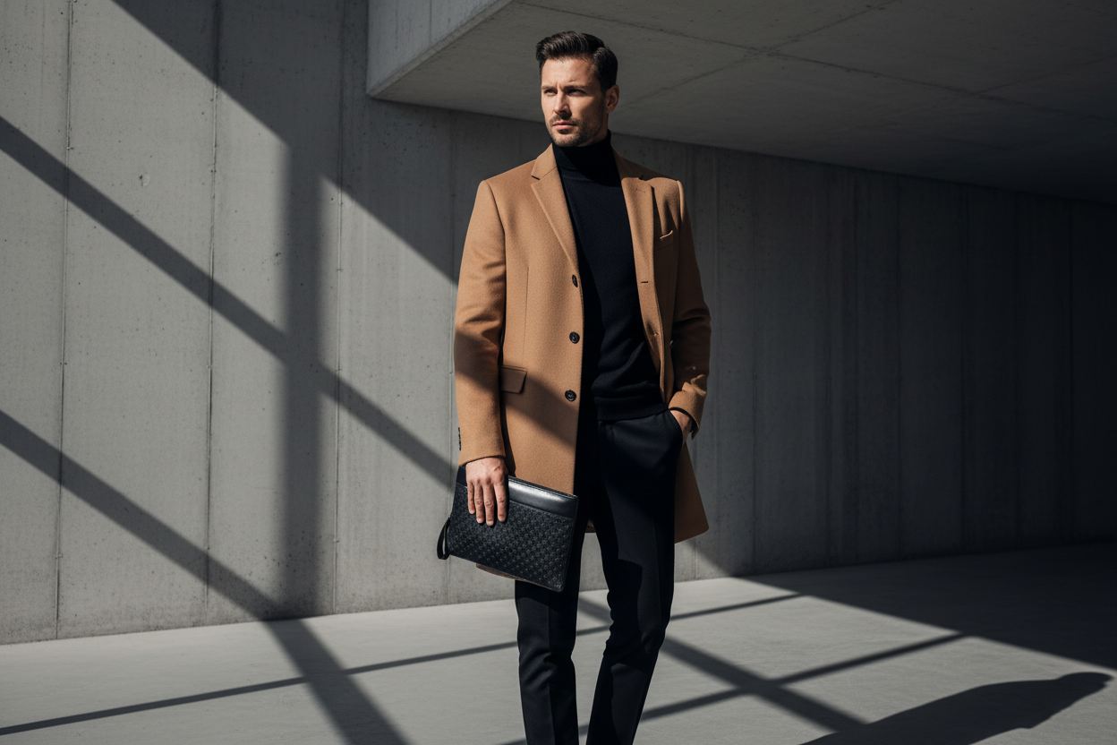 Pochette Homme PU Cuir Jacquard Embossé – Élégante & Slim 1