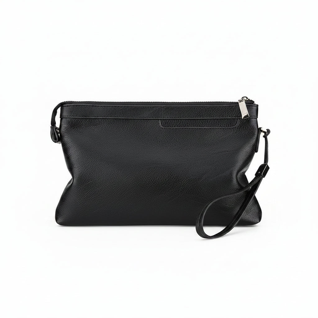 Pochette Homme Similicuir - Zippée, Multi compartiments & Dragonne Marron Foncé 28 x 18 x 3cm Noir