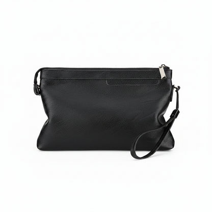 Pochette Homme Similicuir - Zippée, Multi compartiments & Dragonne Marron Foncé 28 x 18 x 3cm Noir