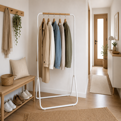 Portant à Vêtements Bois & Métal Blanc — Dressing Ouvert Style Scandinave 1