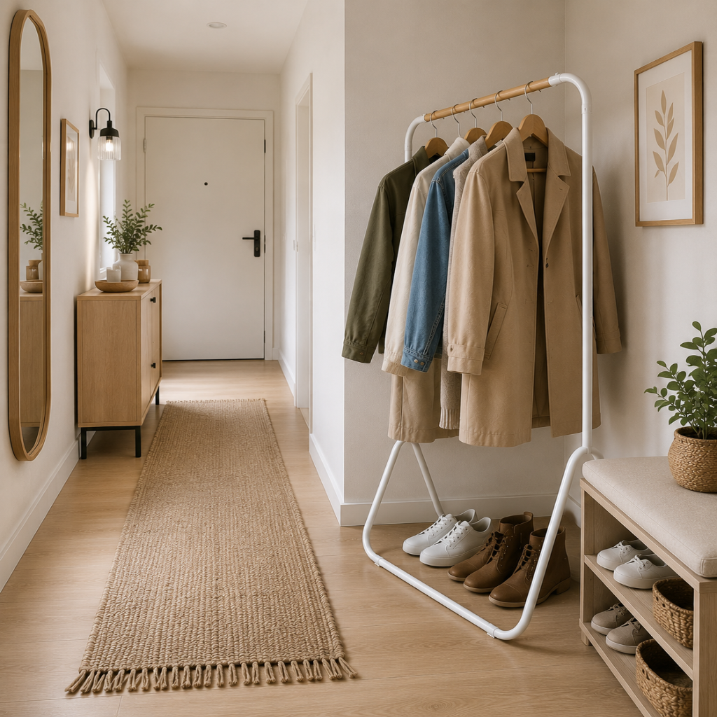 Portant à Vêtements Bois & Métal Blanc — Dressing Ouvert Style Scandinave 3 