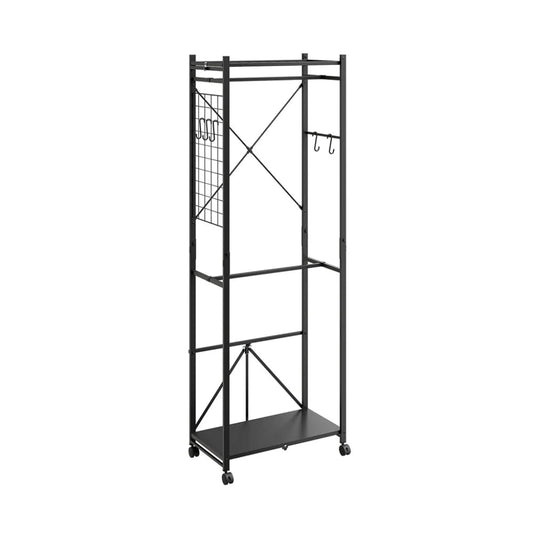 Portant à Vêtements Noir Pliable à Roulettes, 175 cm 