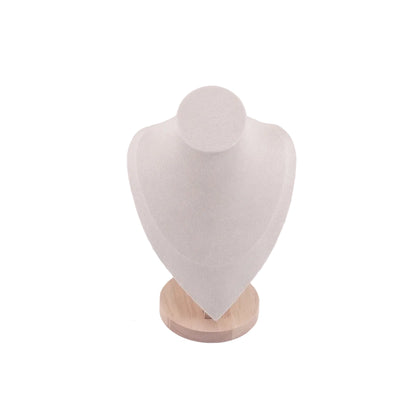Porte-Bijoux Buste Velours Blanc & Socle Bois 16 × 10,5 × 25 cm