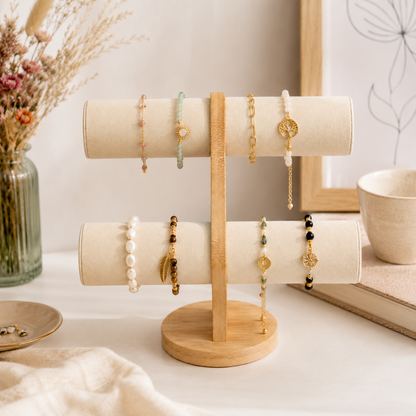 Porte-Bijoux Double Barre Bambou Et Velours 2