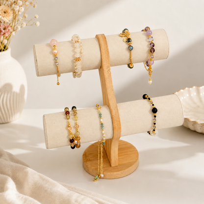 Porte-Bijoux Double Barre Bambou Et Velours 3