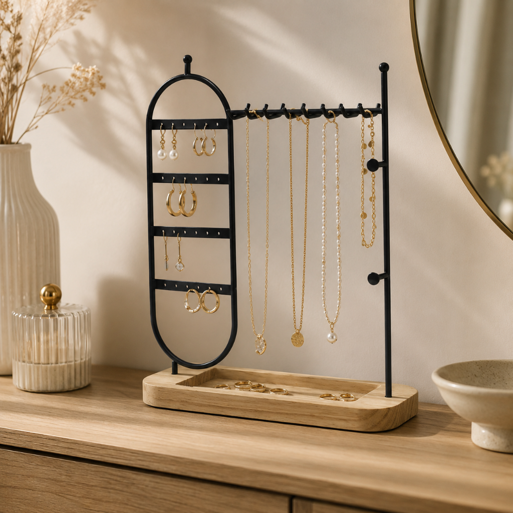 Porte-Bijoux Métal et Bois — Présentoir Colliers & Boucles d'Oreilles 1