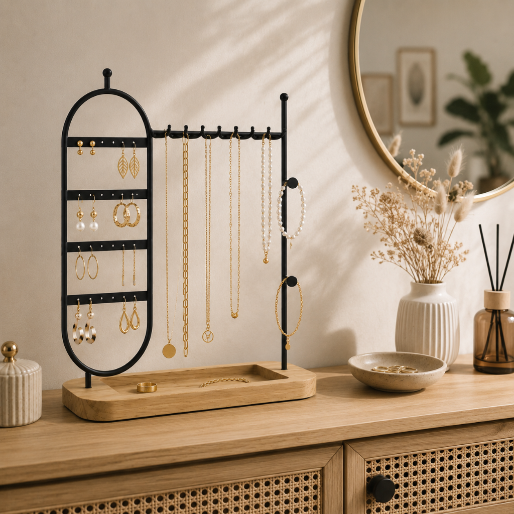 Porte-Bijoux Métal et Bois — Présentoir Colliers & Boucles d'Oreilles 2