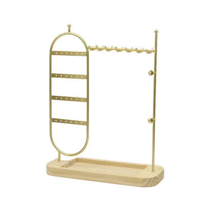 Porte-Bijoux Métal et Bois — Présentoir Colliers & Boucles d'Oreilles Doré