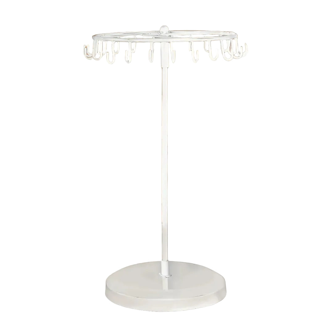 Porte-Bijoux Rotatif 360° – 23 Crochets en Métal Blanc Ivoire