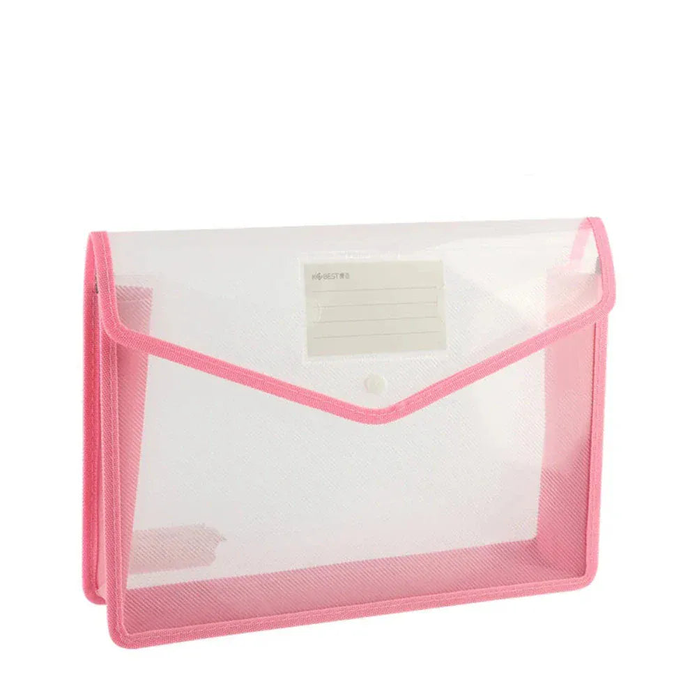 Porte-Documents A4 Étanche – Pochette Plastique avec Fermeture à Pression Rose