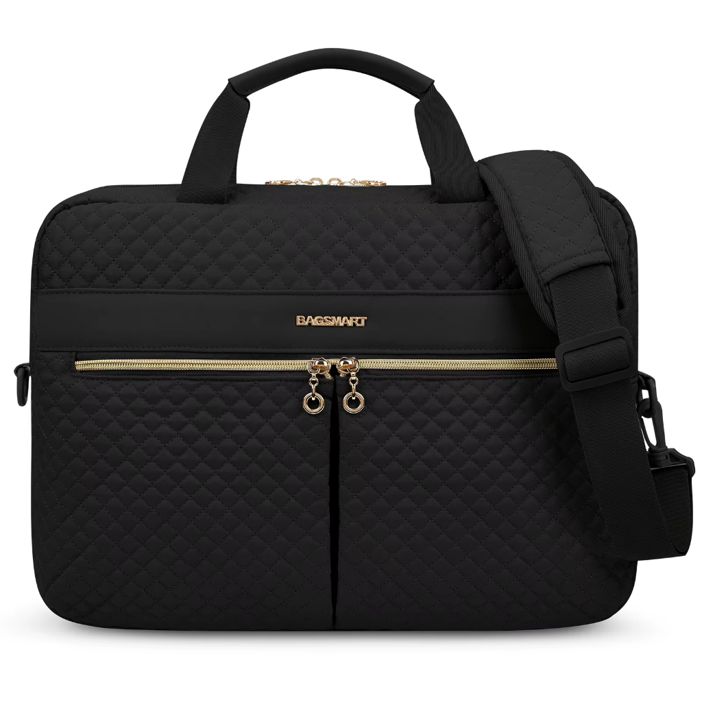 Porte-Documents Femme Noir 15.6 pouces - Sacoche Business Professionnelle Matelassée