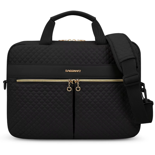 Porte-Documents Femme Noir 15.6 pouces - Sacoche Business Professionnelle Matelassée