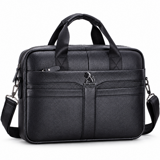 Porte-Documents Homme Cuir Grainé, Compartiment PC 15 Pouces Noir