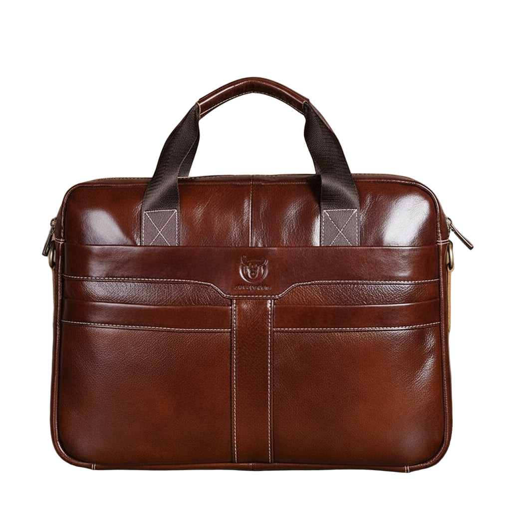 Porte-Documents Homme Cuir Véritable – Sacoche Ordinateur Professionnelle 15"  Marron