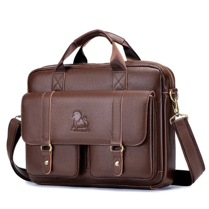 Porte-Documents Homme Cuir de Vache, 2 Poches Avant, PC 15 Pouces Marron 