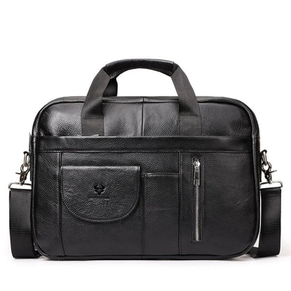 Porte-Documents Homme Cuir de Vache, Poches Avant & Bandoulière Noir