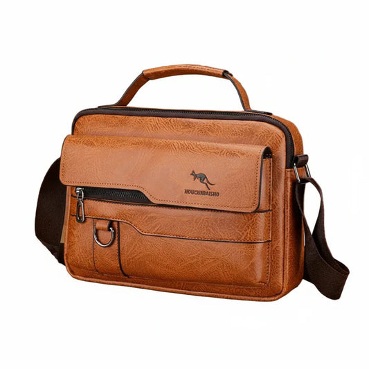 Porte-Documents Homme Marron Clair - Solution de Rangement Bureau Cuir PU Multicompartiments