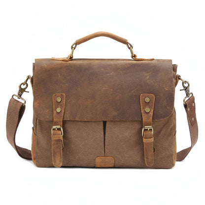 Porte-Documents Homme Vintage en Cuir & Canvas – Style Rétro, Organisation Pro Marron