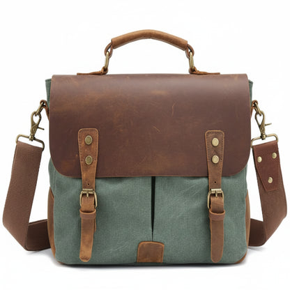 Porte-Documents Homme Vintage en Cuir & Canvas – Style Rétro, Organisation Pro Vert