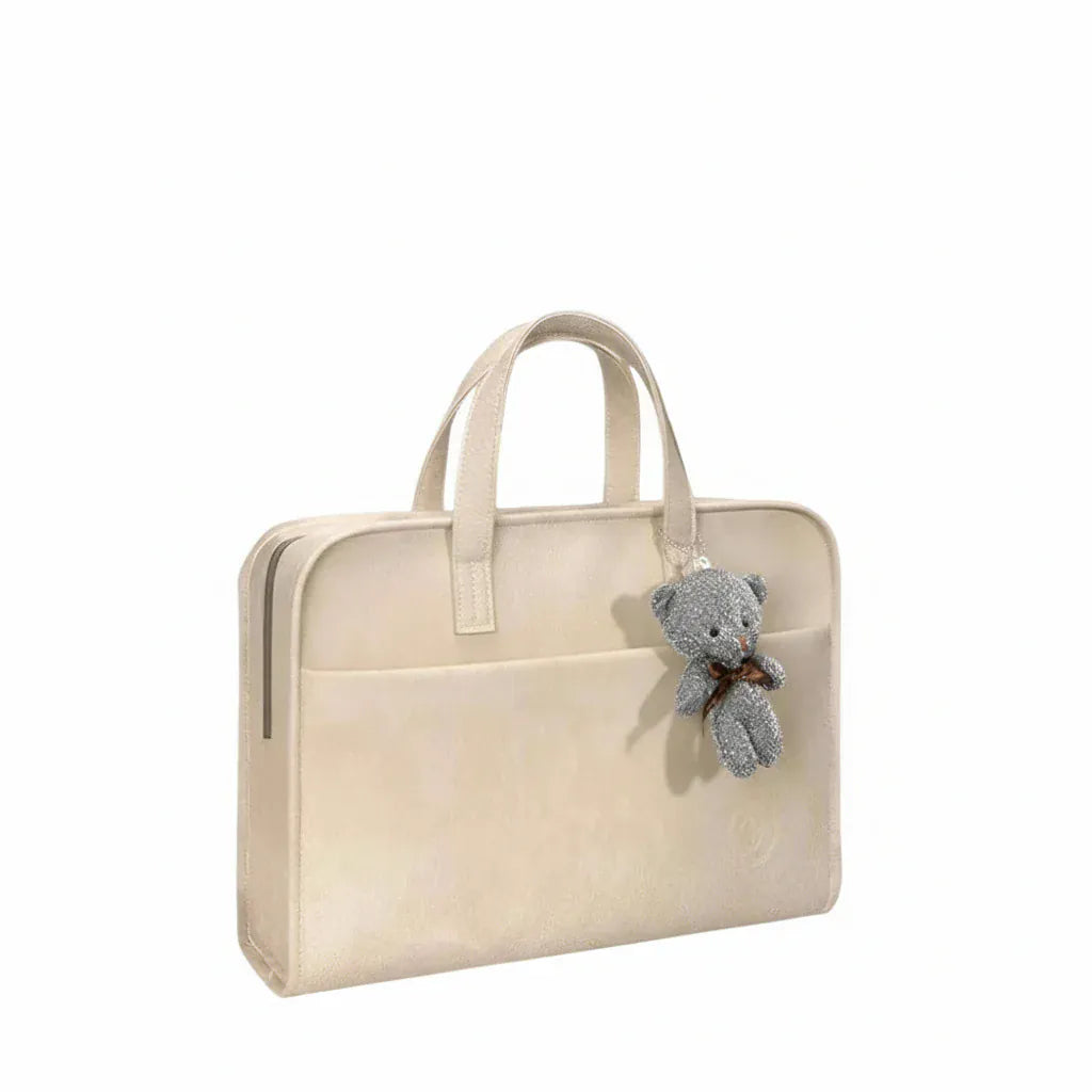 Porte-Documents Professionnel PU - Mallette Fine Femme Beige - Organiseur Bureau Style Briefcase