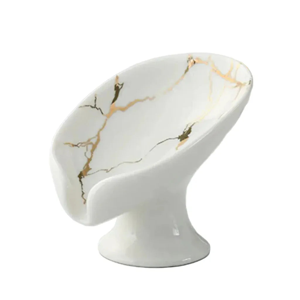 Porte-Savon Céramique Forme Feuille avec Trous de Drainage - Design Moderne et Élégant pour Salle de Bain et Cuisine Blanc