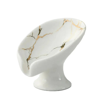 Porte-Savon Céramique Forme Feuille avec Trous de Drainage - Design Moderne et Élégant pour Salle de Bain et Cuisine Blanc