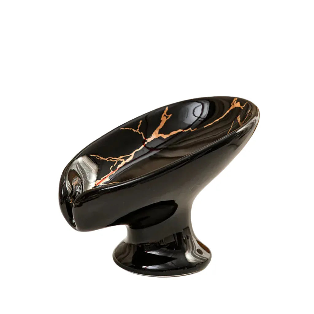 Porte-Savon Céramique Forme Feuille avec Trous de Drainage - Design Moderne et Élégant pour Salle de Bain et Cuisine Noir