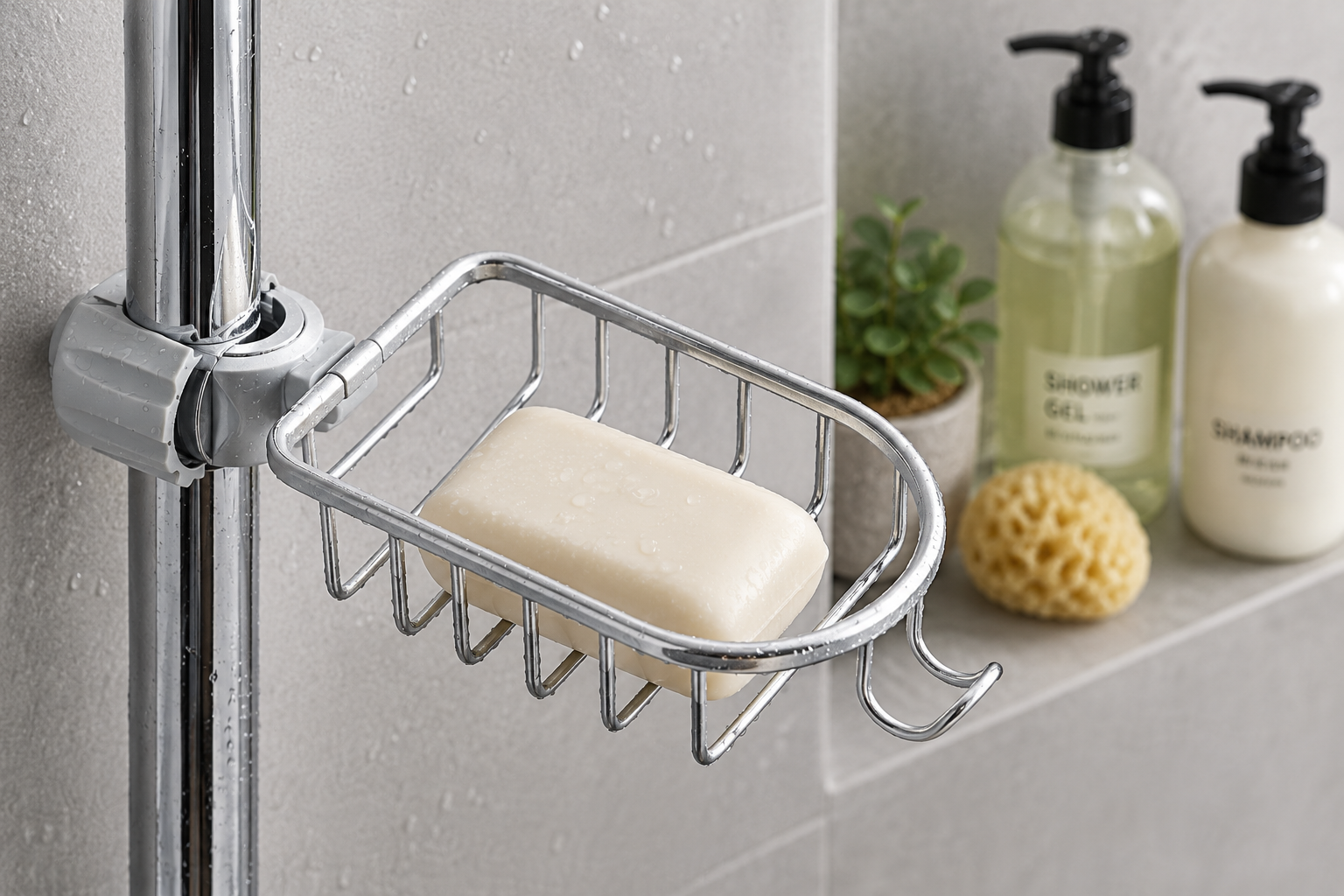 Porte-Savon De Douche Sur Barre Aluminium — Sans Perçage.