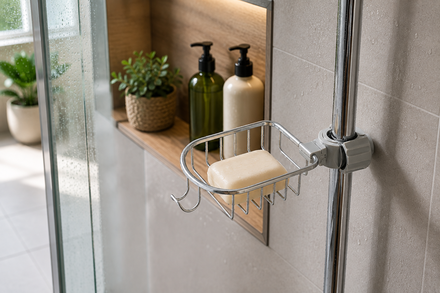 Porte-Savon De Douche Sur Barre Aluminium — Sans Perçage 2