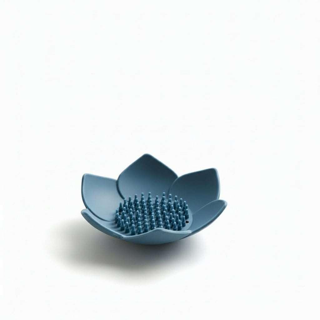 Porte-Savon Design Lotus en Silicone avec Système de Drainage Intégré Bleu