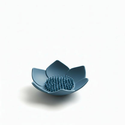 Porte-Savon Design Lotus en Silicone avec Système de Drainage Intégré Bleu