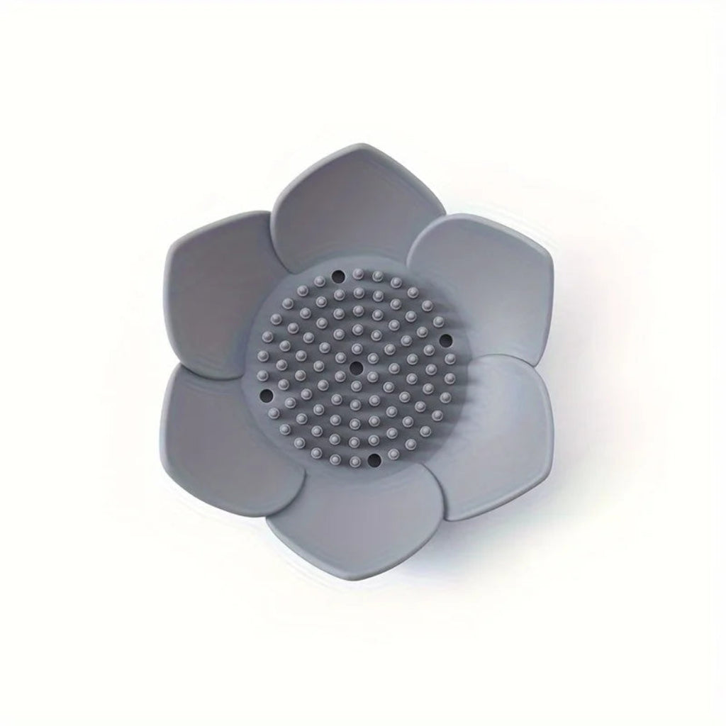 Porte-Savon Design Lotus en Silicone avec Système de Drainage Intégré Gris