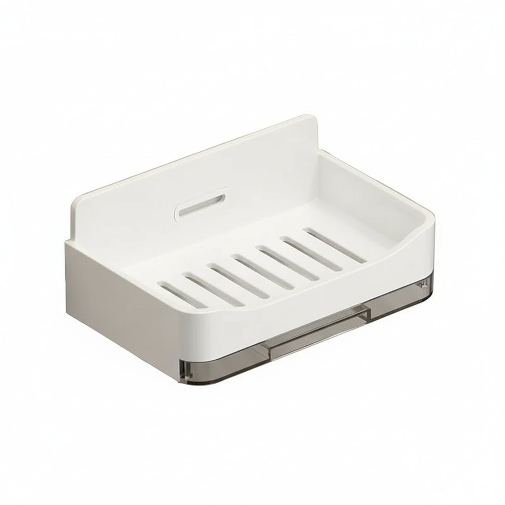 Porte-Savon Mural Double Drainage - Support Organisateur Sans Perçage pour Salle de Bain Blanc