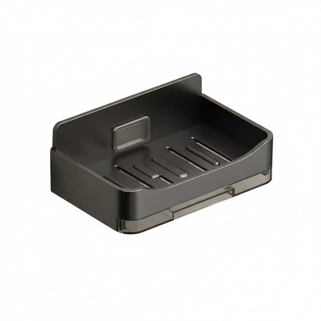 Porte-Savon Mural Double Drainage - Support Organisateur Sans Perçage pour Salle de Bain Noir