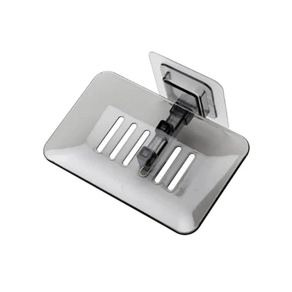 Porte-Savon Mural Transparent avec Drainage – Système Adhésif Sans Perçage Gris