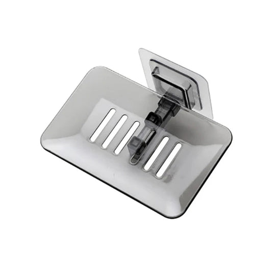 Porte-Savon Mural Transparent avec Drainage – Système Adhésif Sans Perçage Gris